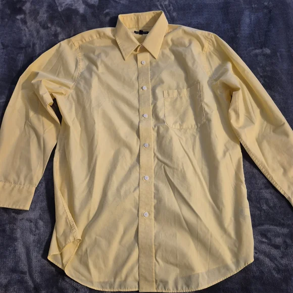 Bright Croft & Barrow Yellow Men's Button-Down Shirt | Classic Fit | Size 16 Nec - Picture 6 of 11